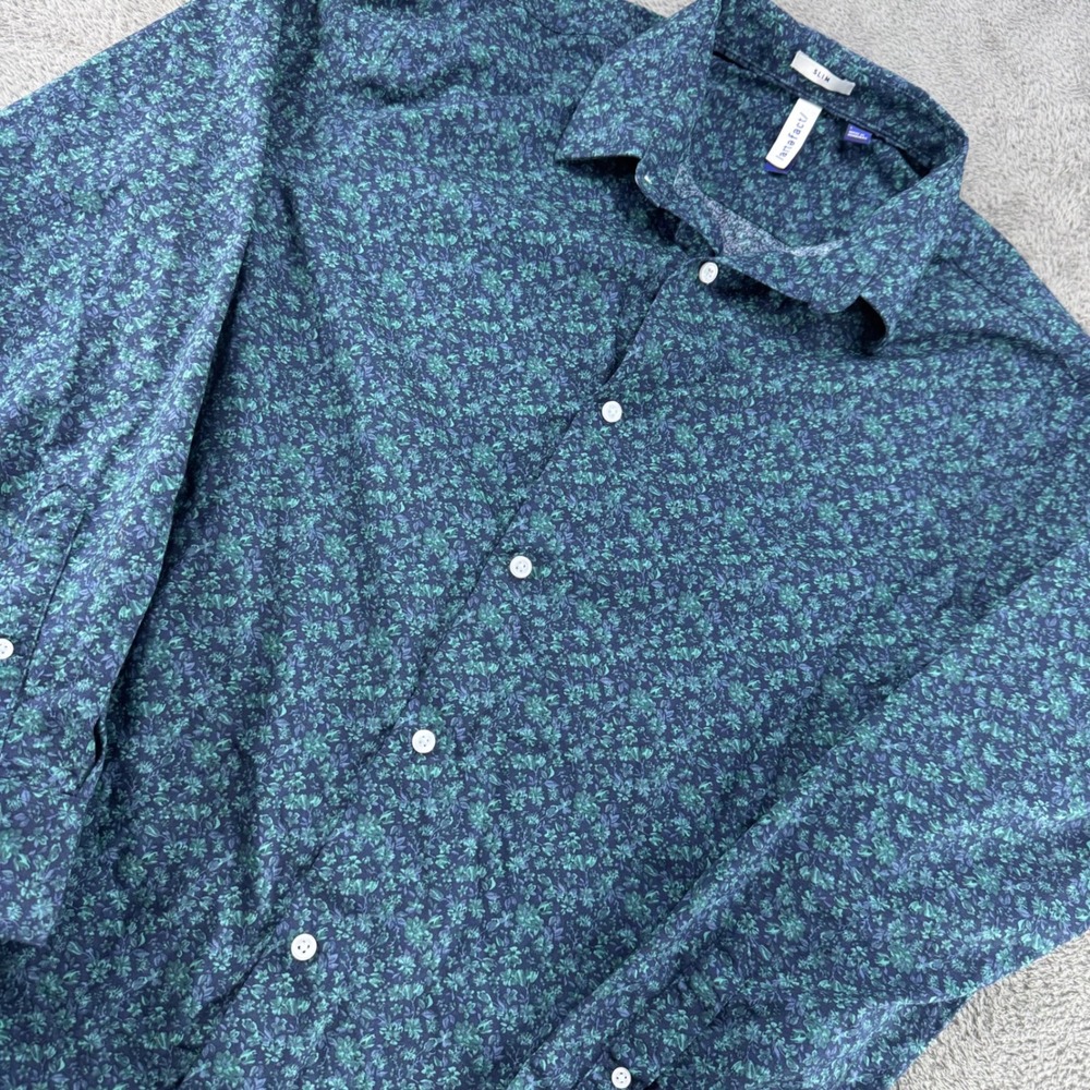 Artefact Floral Button Down Shirt Mens Large Blue Slim Fit Cotton Long Sleeve EX